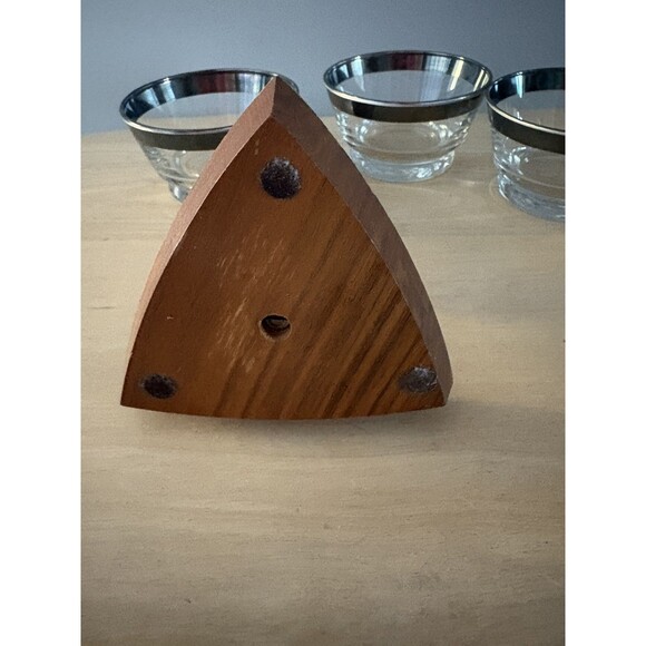 Vintage Libbey 3 Piece Glass Bowl Condiment Set w/ Wood Caddy MCM Mid Century 50 - Picture 8 of 15